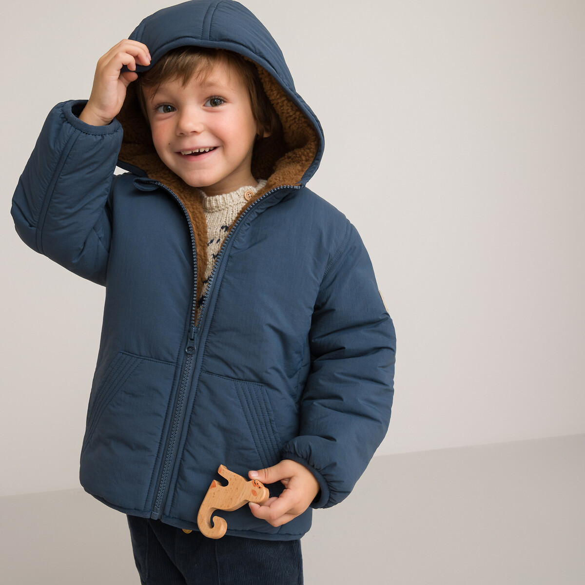 Warm Hooded Jacket with Teddy Faux Fur Lining | La Redoute (UK)
