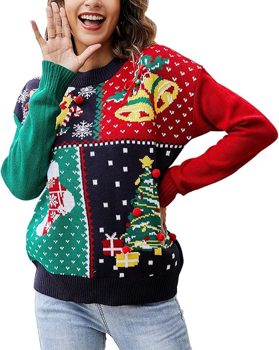 IFFEI Womens Ugly Christmas Sweater Novelty Print Crew Neck Sweater Pullover | Amazon (US)