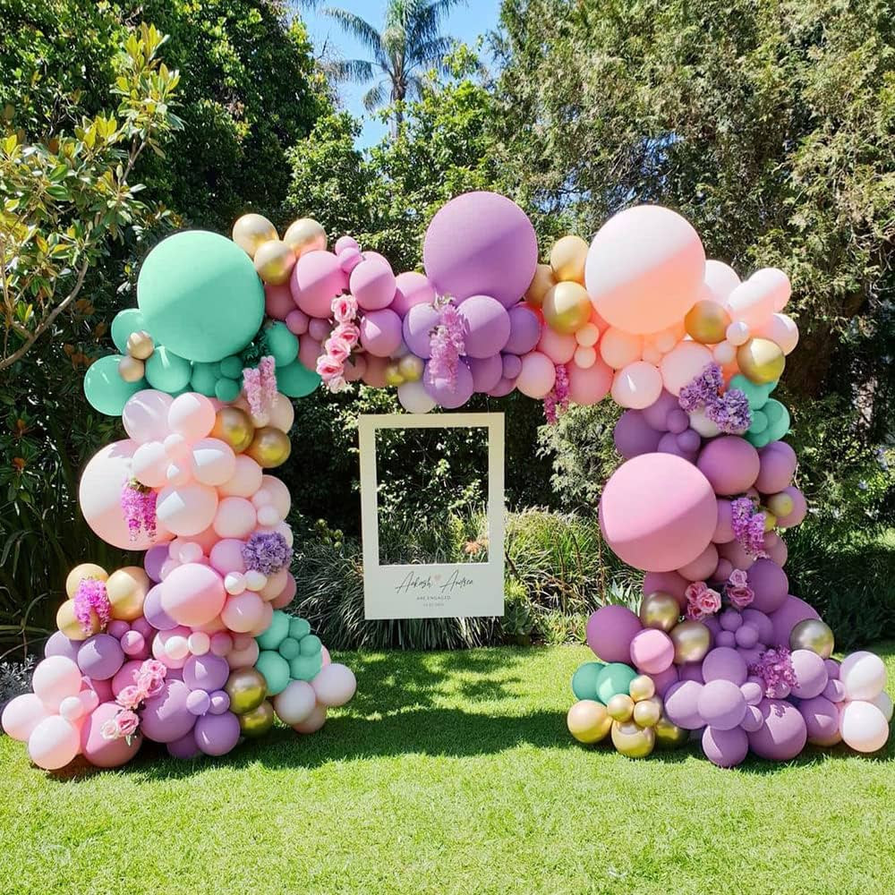 Double Stuffed Pastel Balloon Garland Pink Purple Green Balloons Rainbow Balloon Arch With Gold M... | Amazon (US)