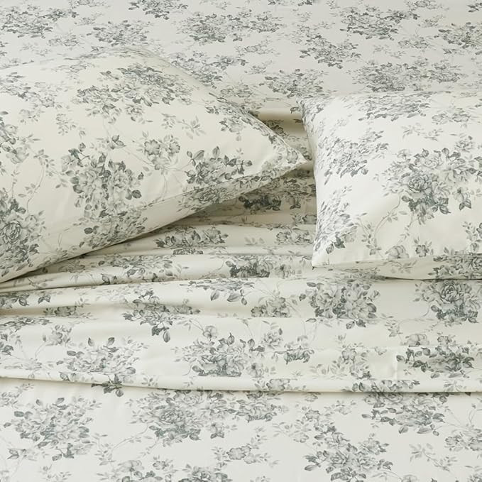 DAUAOTO 100% Cotton Bedding Printed Sheets Set for King Size Bed Up to 14" Deep Mattress, Toile R... | Amazon (US)