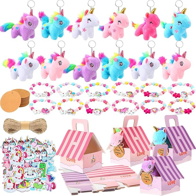 Remuuly Unicorn Party Favor for Girls Mini Unicorns Stuffed Animals Bulk Plush Keychains Gift Box... | Amazon (US)