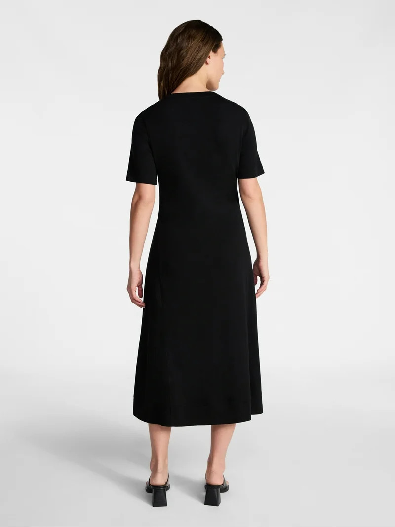 Time and Tru Women's and Women's Plus Seamed Cotton Midi Dress, Sizes XS-4X | Walmart (US)