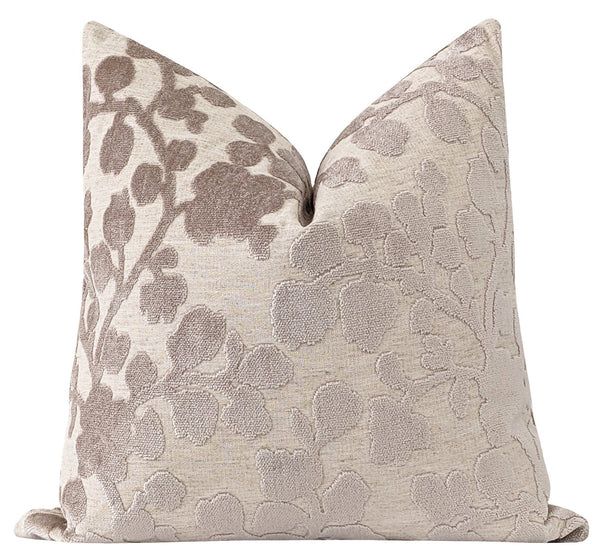Bethany Beige Floral Velvet Pillow | Land of Pillows