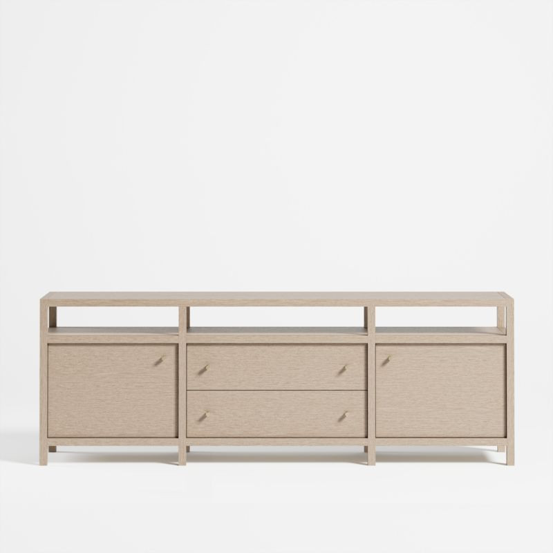 Keane 86" Weathered Natural Wood Storage Media Console + Reviews | Crate & Barrel | Crate & Barrel