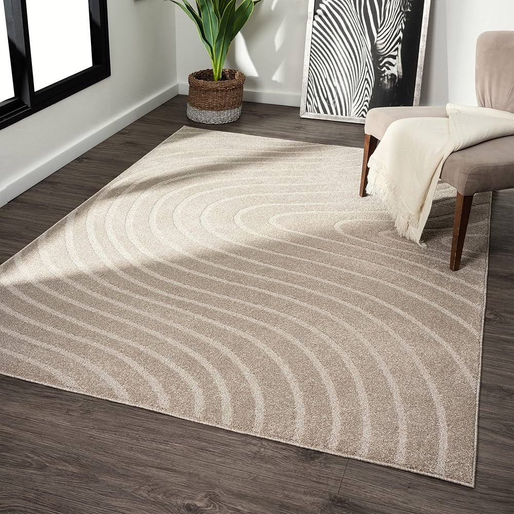 LUXE WEAVERS Modern Geometric Wave Beige 8x10 Area Rug | Amazon (US)