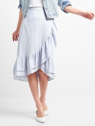 Gap Womens Ruffle Wrap Midi Skirt Blue & White Stripe Size 0 | Gap US