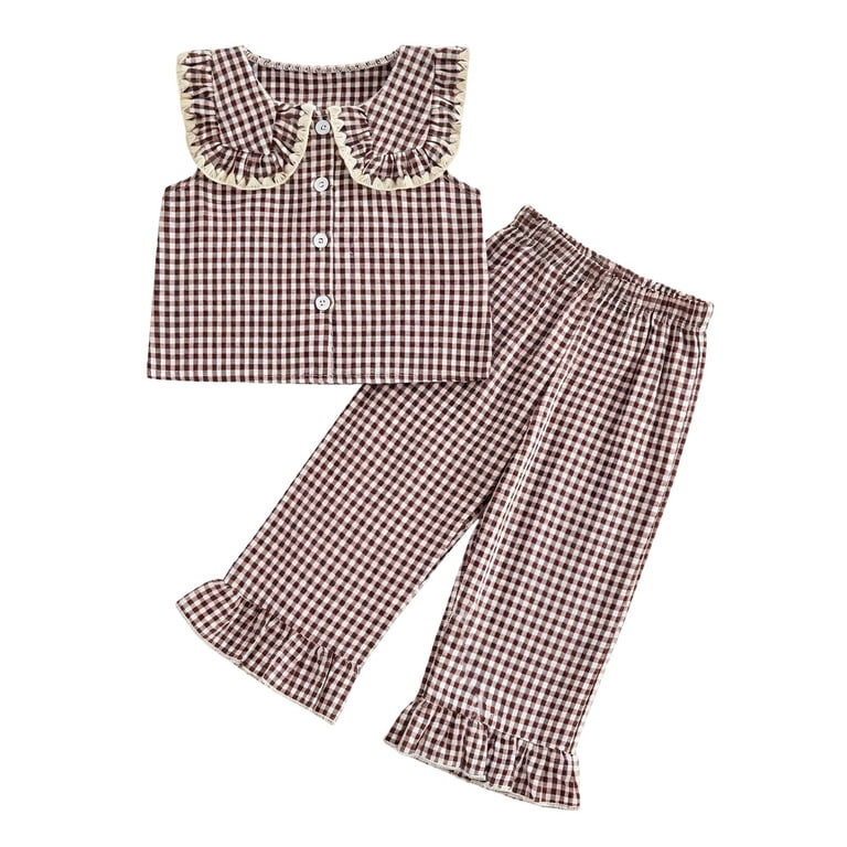JCCXIN Toddler Girls Outfits Peter Pan Collar Summer Casual Lattice Print Sleeveless Cardigan Wit... | Walmart (US)