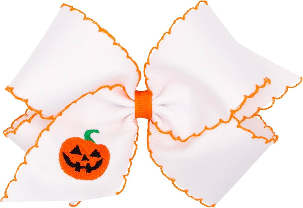 Wee Ones Girls Moonstitch Hair Bow with Embroidered Jack-O'-Lantern, Jack O Lantern, King | Amazon (US)