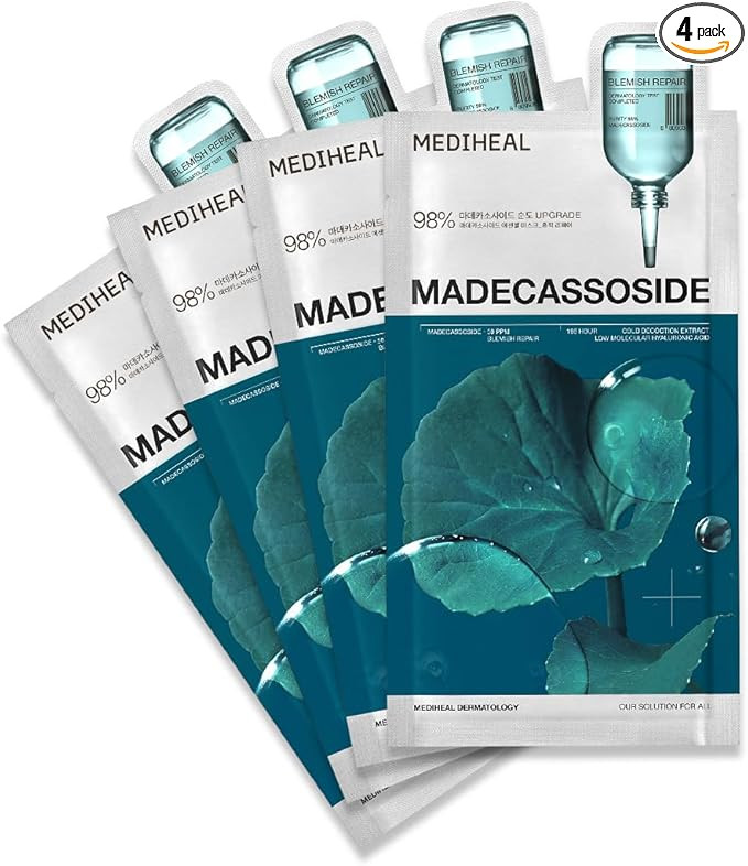 Mediheal Madecassoside Essential Sheet Mask Blemish Repair 4 pcs. 98% Purity Madecassoside & Hyal... | Amazon (US)