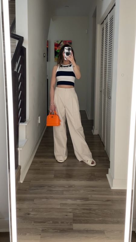 Casual spring/summer outfit inspo ☀️ My stripe crop tank top is $25! Trousers are on sale for $54–comes in 3 colors. 

Striped tank top, crop top, trousers, sandals, spring outfit, summer outfit, Abercrombie, casual outfit, The Stylizt 




#LTKFindsUnder100 #LTKFindsUnder50 #LTKSaleAlert