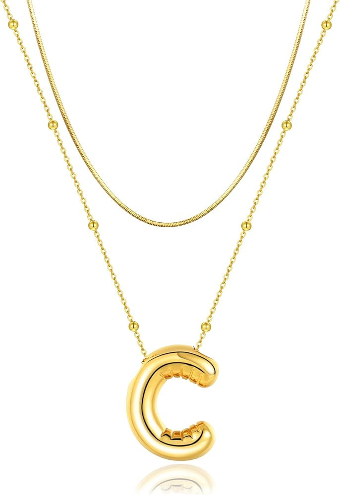 Initial Necklaces for Women Girls, Dainty Balloon Bubble Letter Necklace, Name Letter Alphabet Pe... | Amazon (US)