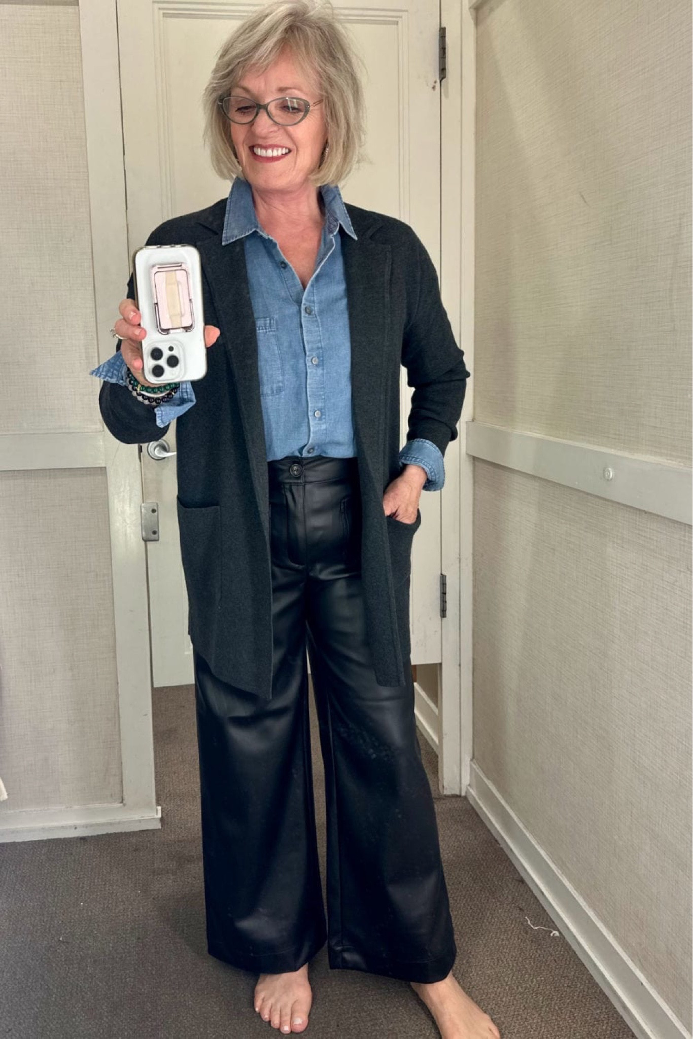 There is so much I love about this outfit from Loft. The chambray shirt is a perfect wash and the fit is contoured and roomy at the same time. I paired it with the cropped faux-leather flares that are very comfortable and super on-trend for fall. I can’t say enough about this classic sweater, blazer which really ties everything together. Everything is true to size.

#loft #loftfashion #fallfashion #fashion #fashionover50 #fashionover60 #sweaterblazer #chambrayshirt #fauxleatheroants

#LTKSeasonal #LTKstyletip #LTKfindsunder100