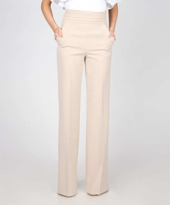 Beige High-Waist Pants - Women | zulily
