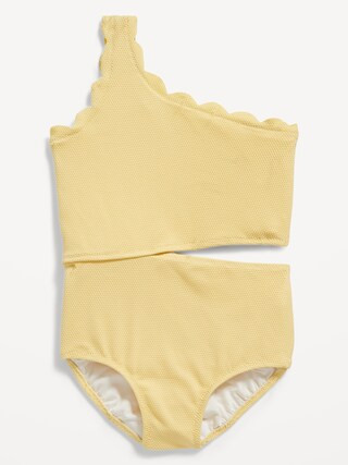 Scallop-Trim One-Shoulder One-Piece Swimsuit for Girls | Old Navy (US)