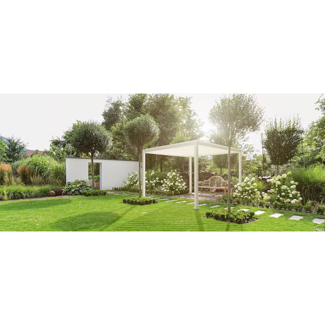 Sorara Mirador 10-ft W x 13-ft L x 8-ft 8-in H Arctic White Metal Freestanding Pergola with Canop... | Lowe's