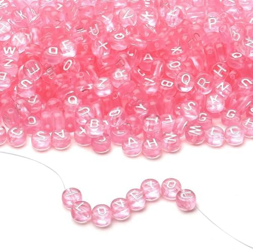 LAIDANLA 1500PCS Acrylic Letter Beads Alphabet White Letters Pink Transparent Round Bead 7×4mm f... | Amazon (US)