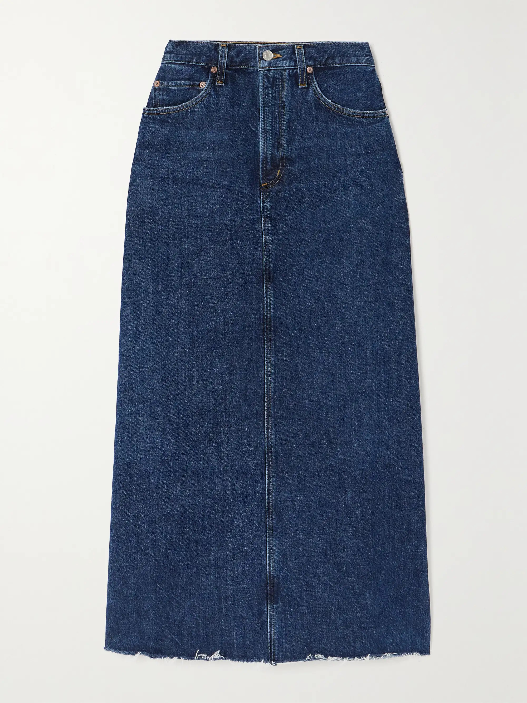 + NET SUSTAIN Hilla frayed organic denim maxi skirt | NET-A-PORTER (US)