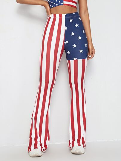 SHEIN Stars and Stripes Print Flare Leg Pants | SHEIN