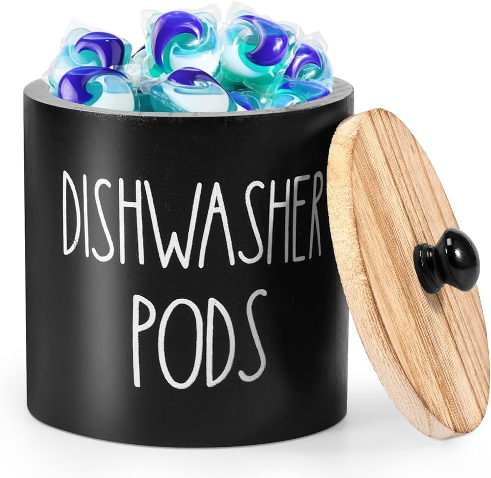 Dishwasher Pod Holder, Laundry Pods Container w Lid Dishwasher Tablet Container Wide Opening Wood... | Amazon (CA)