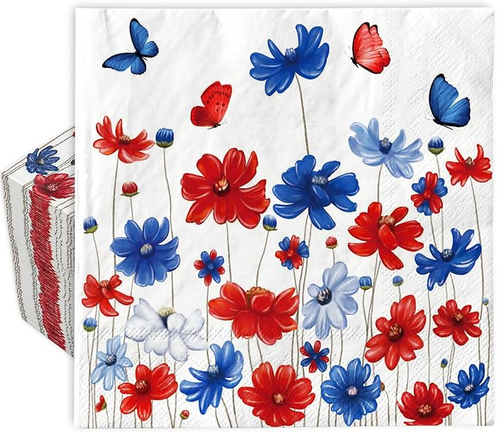 AnyDesign 80 Pcs Patriotic Luncheon Napkins Disposable Red Blue Floral Paper Napkin Decorative 4t... | Amazon (US)