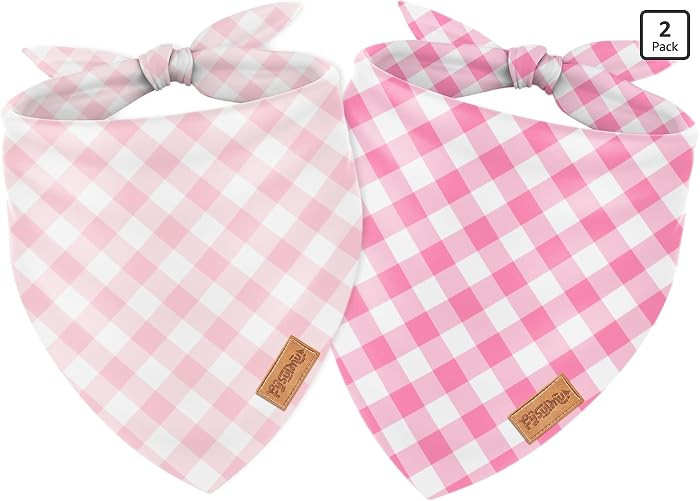 2 Pcs Spring Summer Pink Plaid Dog Bandanas Valentine's Triangle Pet Scarf Adjustable Puppy Necke... | Amazon (US)