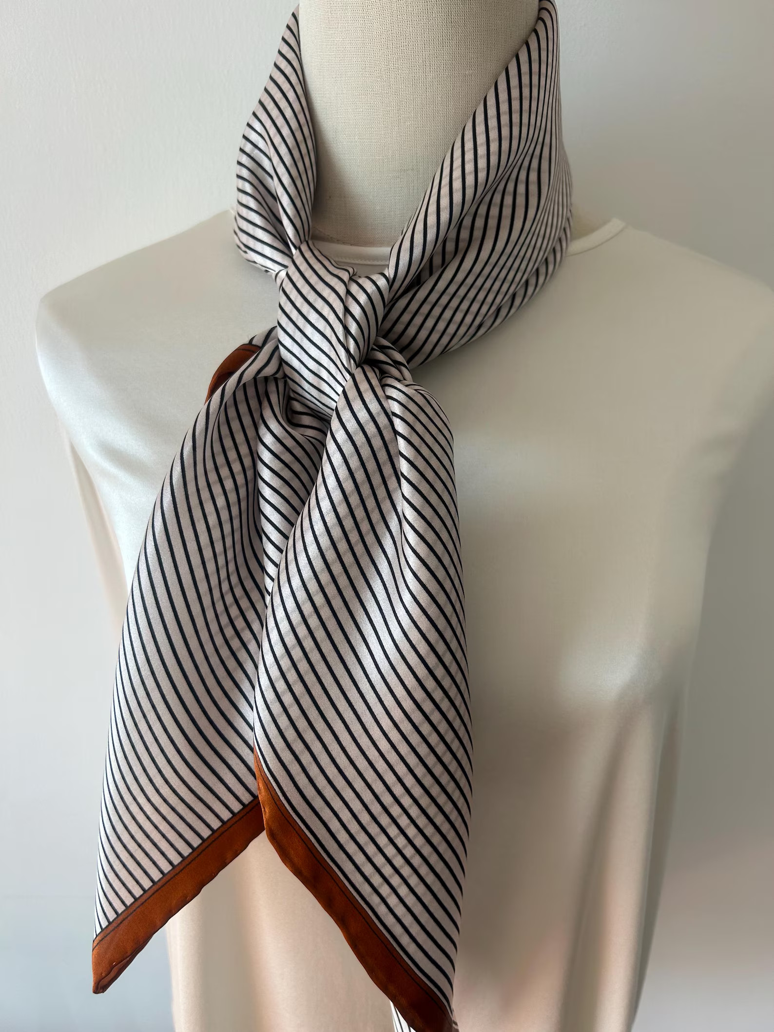 Mulberry Silk Scarf: Beige & Brown Striped Neck Scarf, 35" Square - Etsy | Etsy (US)