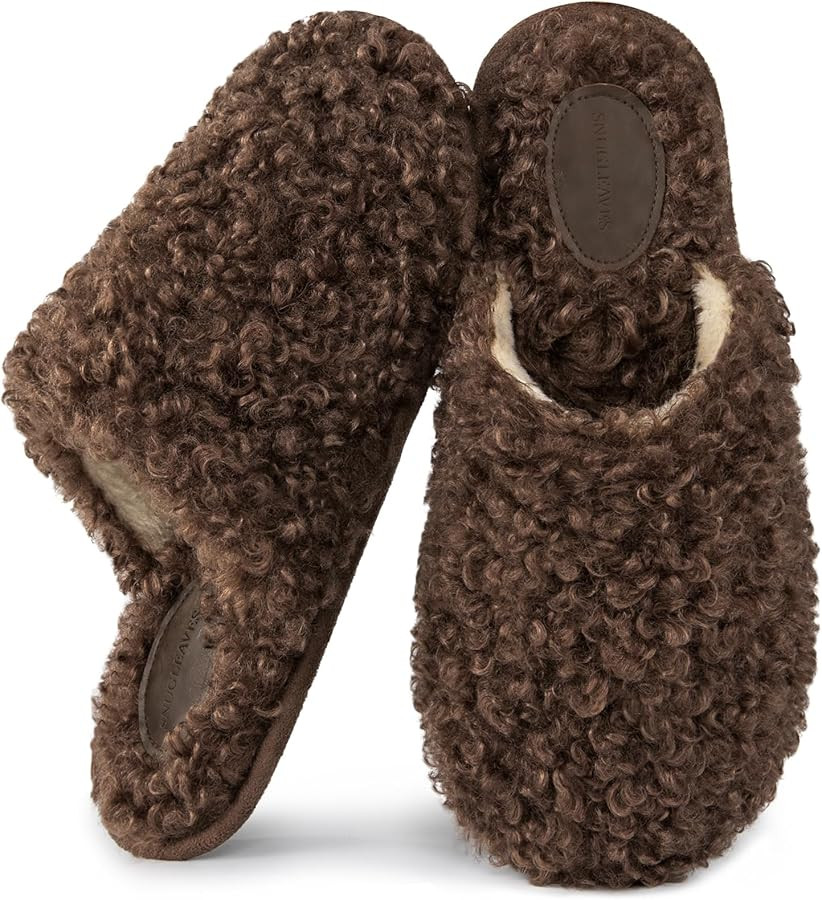 Snug Leaves Women's Scuff Slippers Furry Cute Curly Faux Wool Slip-on Indoor Memory Foam House Sh... | Amazon (US)
