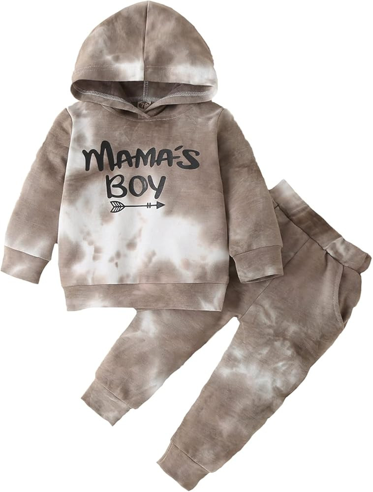 Baby Boy Sweatshirt Set Toddler Infant 2Pcs Long Sleeve Tie Dye Top Pullover Hooded Sweatshirt+Pants | Amazon (US)
