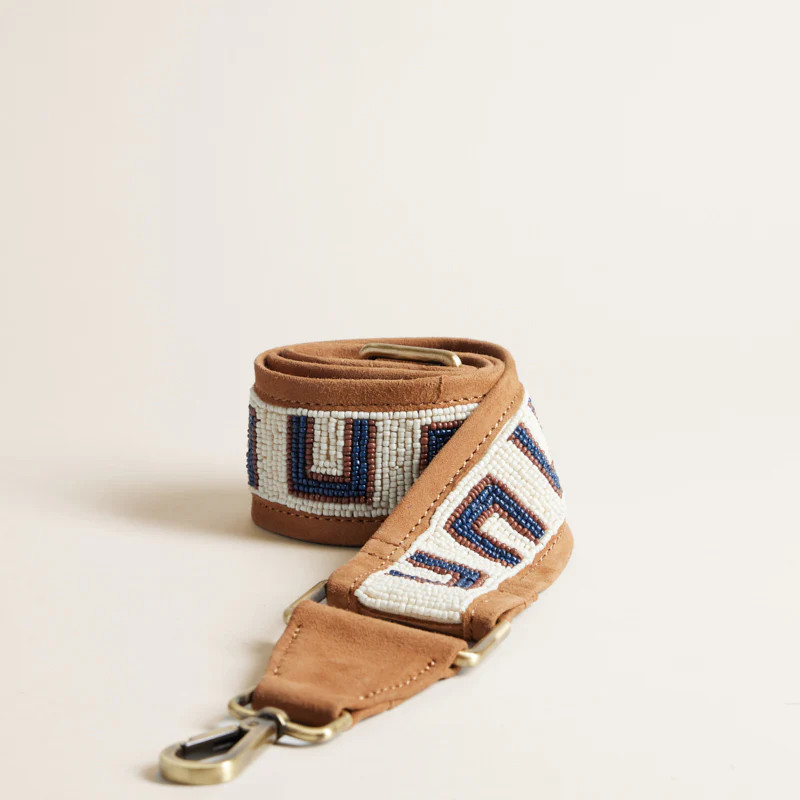 Beaded and Suede Crossbody Strap - U Pattern Natural & Navy | Parker Thatch