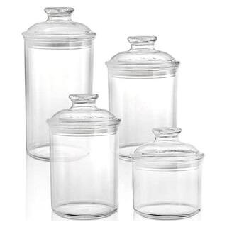 4-Pieces Clear Plastic Apothecary Jars with Airtight Lid Storage Organizer Canister Bathroom Kitc... | The Home Depot