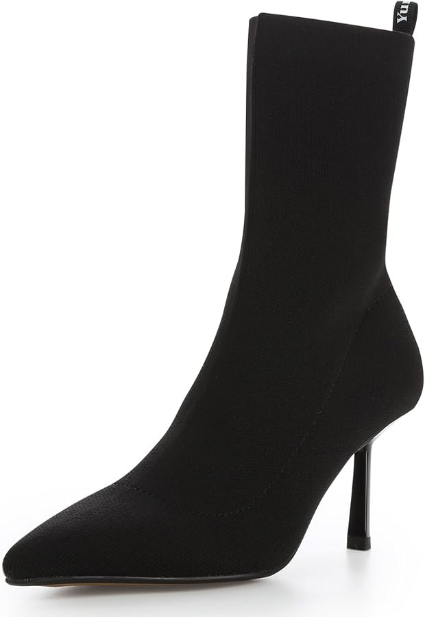Yumlon Women's Pointed Toe Ankle High Top Boots Knit Sock Booties Stiletto Mid Heeled Slip On Ank... | Amazon (US)
