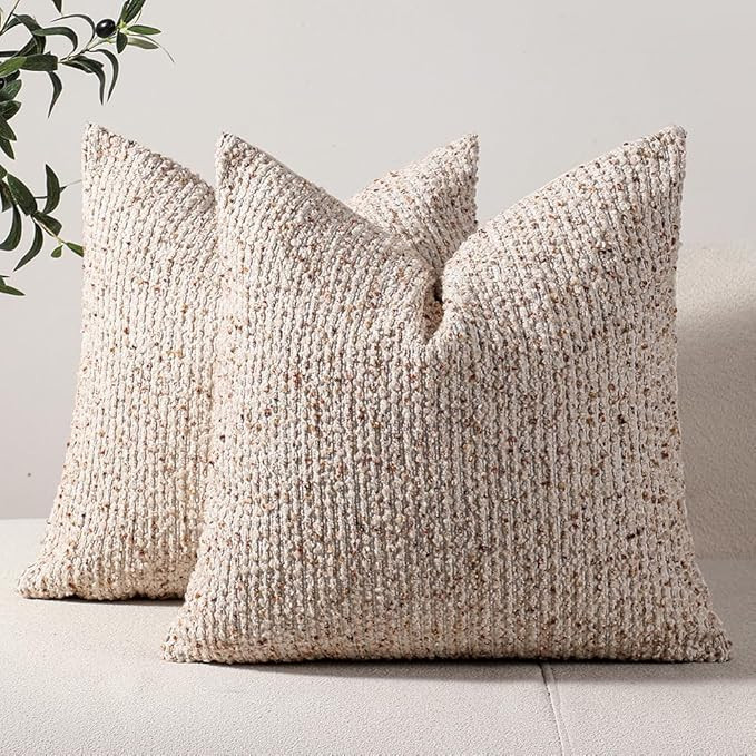 Striped Throw Pillow Covers 18x18 Set of 2 Beige Textured Boucle Chic Morden Boho Accent Farmhous... | Amazon (US)