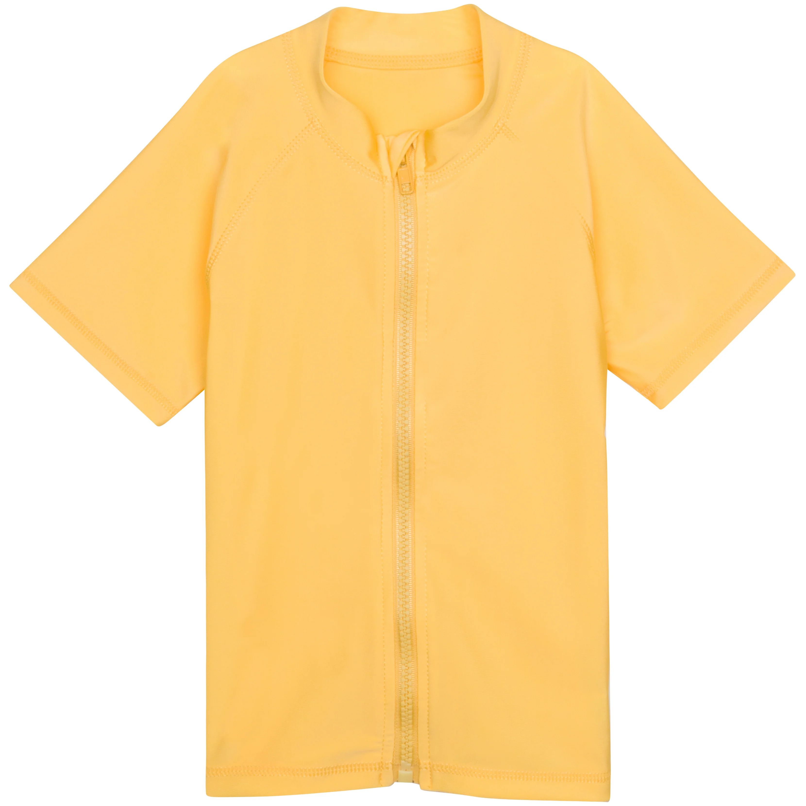 Kids Short Sleeve Zipper Rash Guard Swim Shirt | “Yellow” | SwimZip