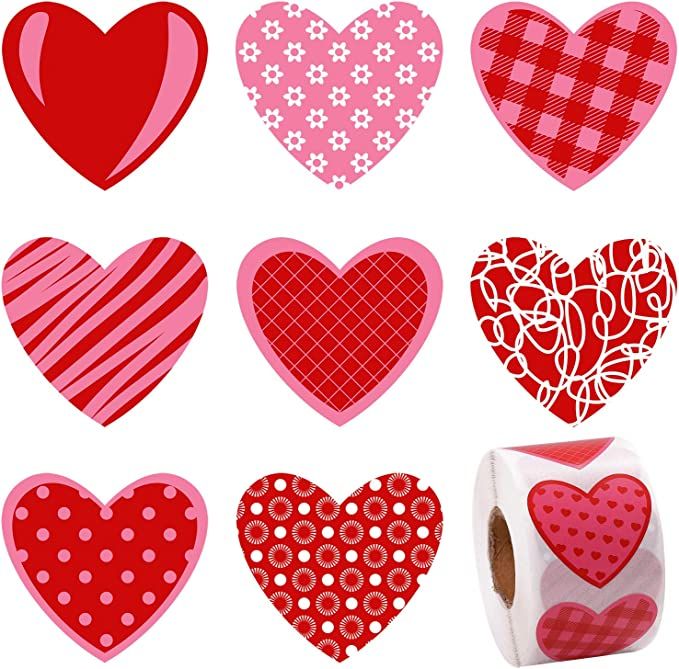 Elcoho 600 Pieces Multicolor Self-Adhesive Heart-Shaped Stickers Valentine's Day Heart Stickers f... | Amazon (US)