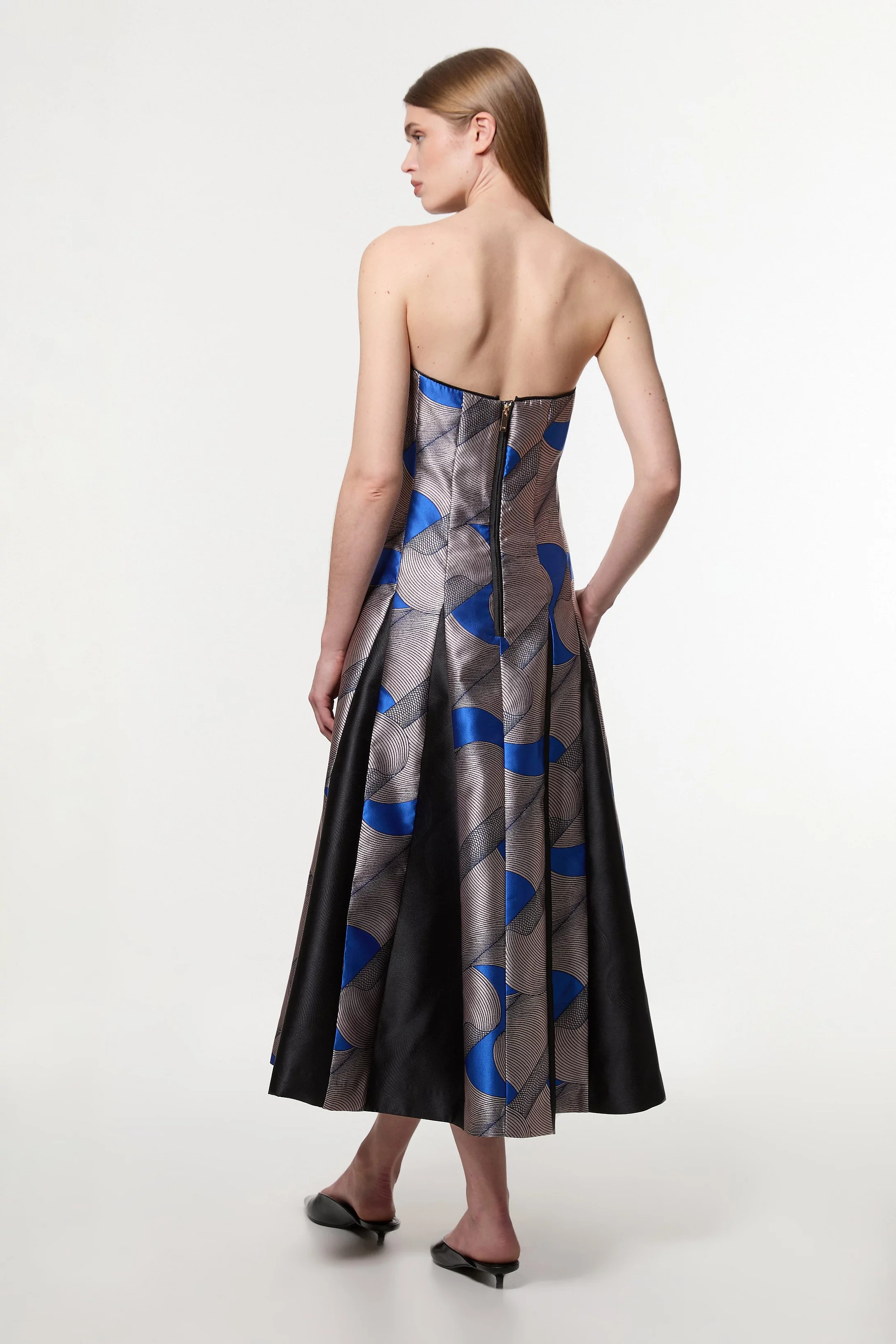 Amelia Graham Petite Printed Tailored Bandeau Prom Dress | Karen Millen UK + IE + DE + NL