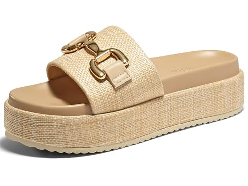 Coutgo Womens Platform Sandals Raffia Espadrilles Metal Chain Slip on Open Toe Cute Beach Slide S... | Amazon (US)