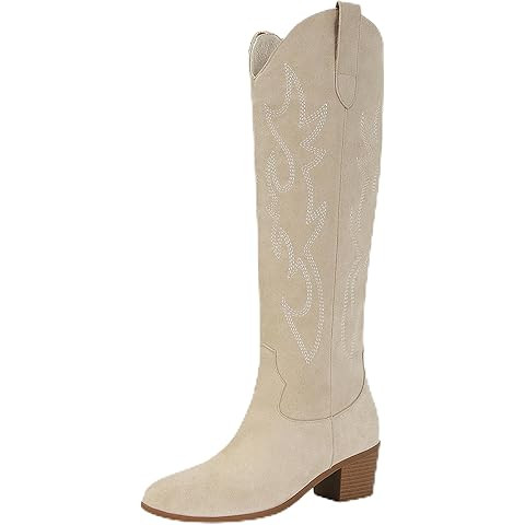 iiimmu Cowgirl Boots Women Knee High Boots Pointed Toe and Block Heel Cowboy Suede and Faux Leath... | Amazon (US)
