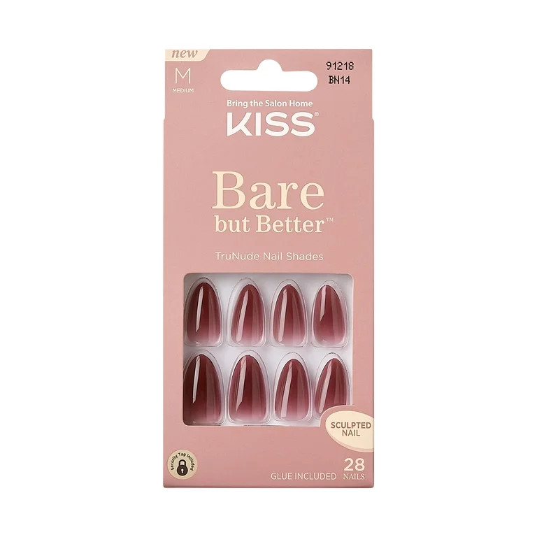 KISS Bare but Better Press on Nails, Chemistry, Red, Medium Almond, 28 Count | Walmart (US)