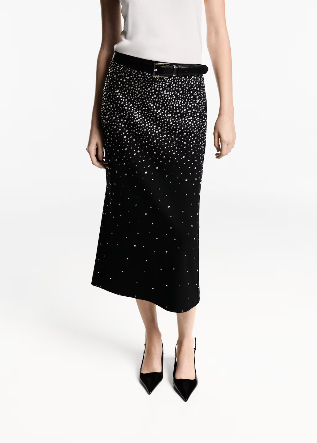 Midi-skirt with rhinestones - Women | MANGO United Kingdom | MANGO (UK)