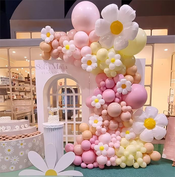 Daisy Balloon Garland Arch Kit Macaron Pastel Pink and Yellow Boho Groovy Party for Baby Shower W... | Amazon (US)