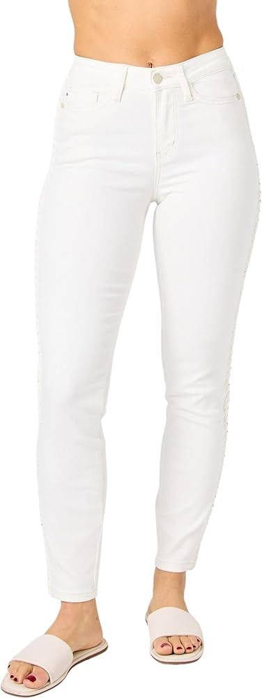 Judy Blue Women's Mid-Rise SS Braided Detail Relaxed Skinny Jeans 88782 | Amazon (US)