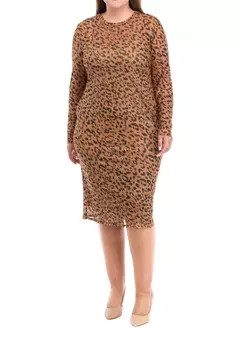 TINSEL Plus Size Mesh Crew Neck Midi Dress | Belk