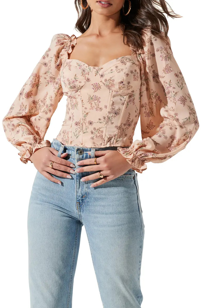 ASTR the Label Floral Print Long Sleeve Crop Corset Top | Nordstrom | Nordstrom