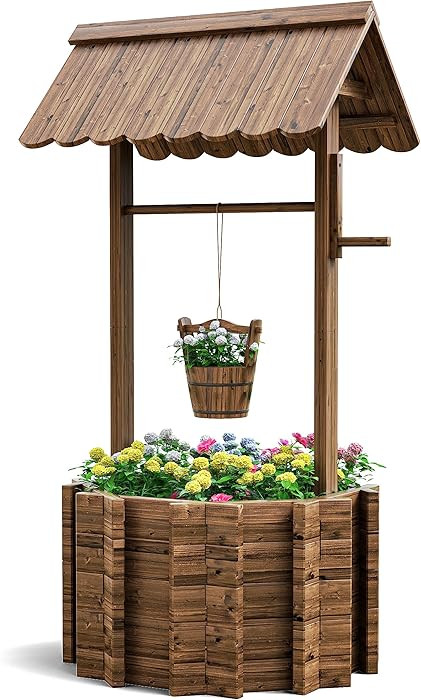 UDPATIO Wishing Wells for Outside, Wooden Wishing Well Planter for Yard, Upgrade Wishing Well wit... | Amazon (US)