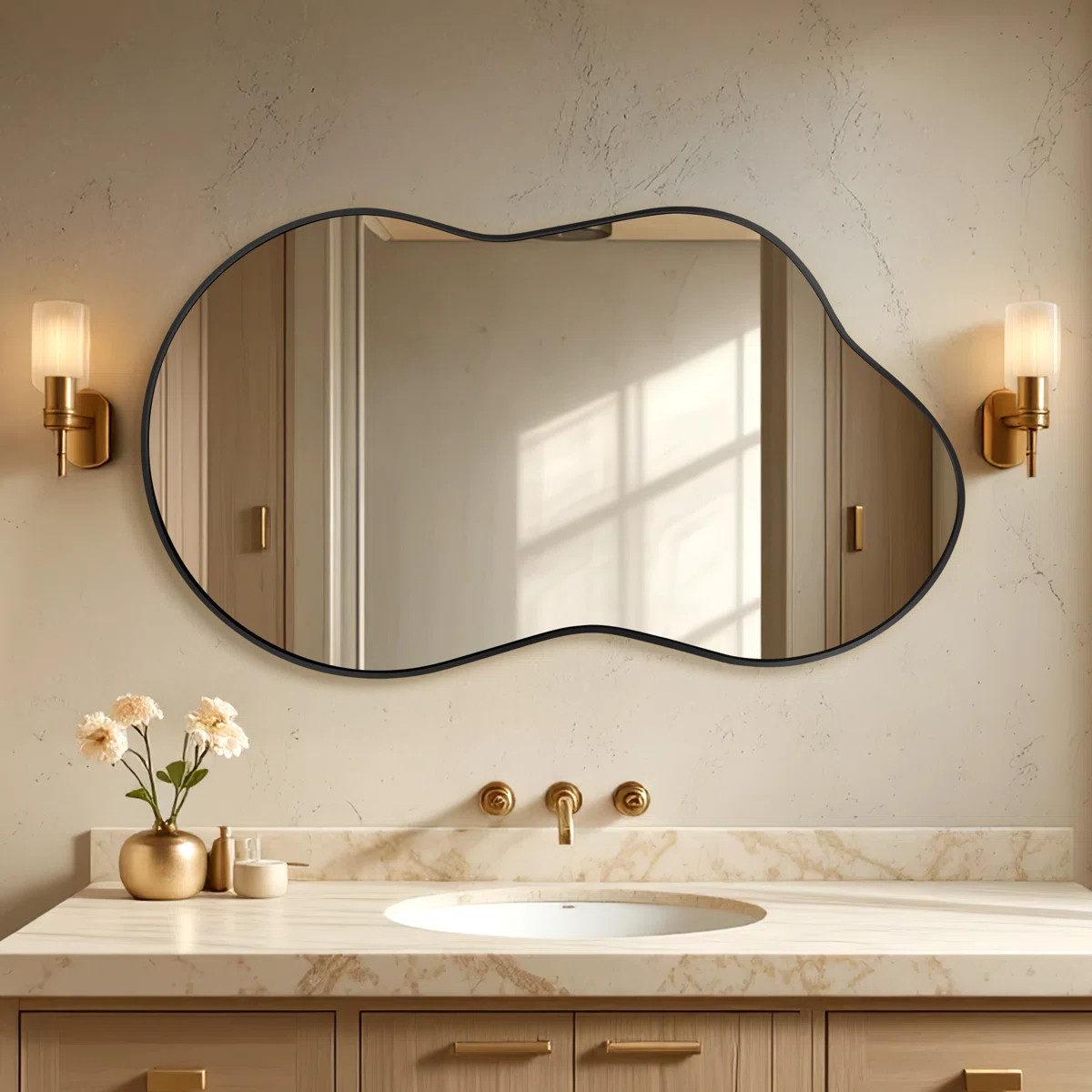 Asymmetrical Irregular Aluminum Framed Wall Mirror, Modern Decorative Accent Mirror for Bathroom | Wayfair North America