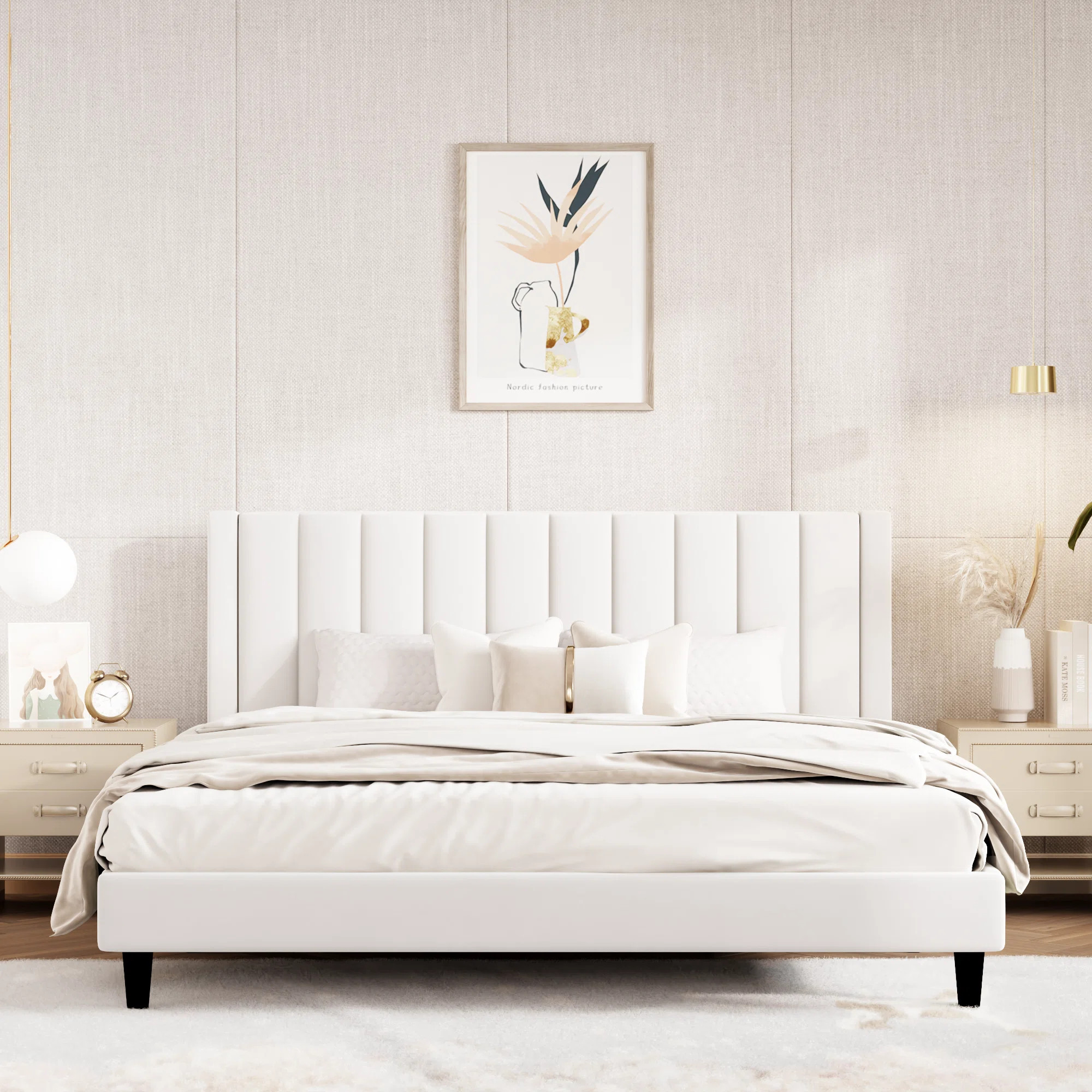 Stauton Upholstered Platform Bed with Velvet and Striped Headboard | Wayfair North America