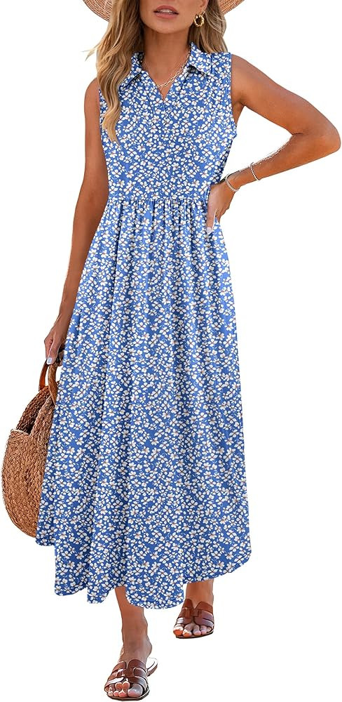 ANRABESS Womens Casual Dress Summer Sleeveless V Neck Sundress Aline Flowy Beach Maxi Dresses Tra... | Amazon (US)