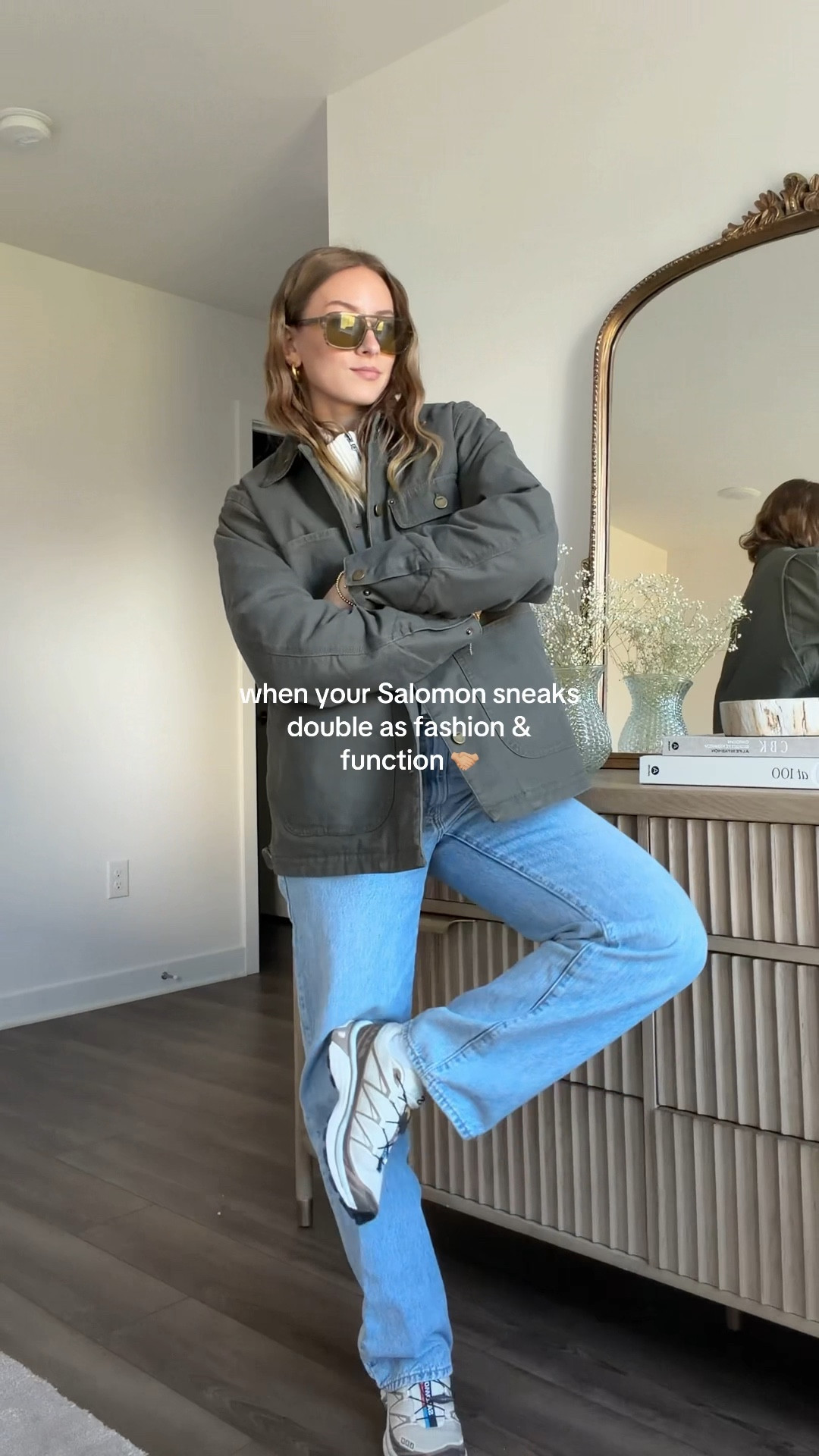 12/3/25 my casual winter outfit of the day, linking my Salomon XT-6 sneakers and my Levi’s baggy jeans from Amazon — I’m wearing a size 26 in these, normally a 25, so they do run a little big. My sweater is a Free People find from last year, so I can’t link it, but my utility jacket in the olive green shade is from Aritzia, and I’ve finished the look with my Vela sunnies. Perfect cozy-casual winter uniform.l

#LTKgrwm #LTKootd