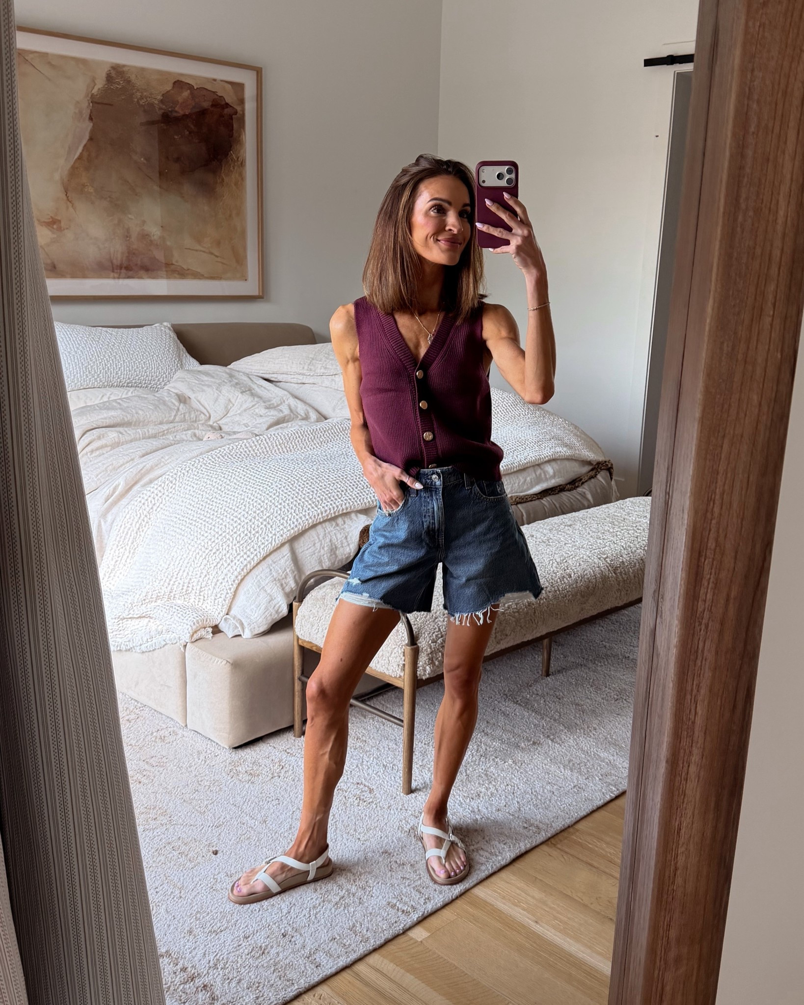 xs in sweater / 23 in shorts