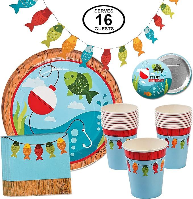 Fisherman Fishing Party Supplies Little Fisherman Gone Fishing Table Party Pack Bundle for 16 Inc... | Amazon (US)
